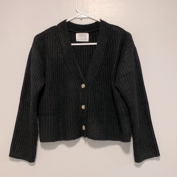 NWOT ZARA Ribbed Knit Jacket/cCardigan, Size 13-14, Color Black - Picture 1 of 6